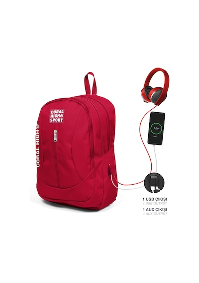 Coral High Kırmızı Sırt Çantası - USB+AUX Soketli 23451