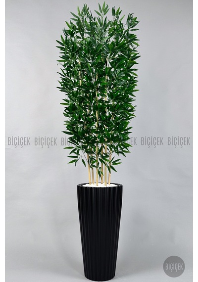 Yapay Bambu Ağacı 6 Dallı Yoğun Yapraklı 220 Cm Siyah Lilyum Saksıda