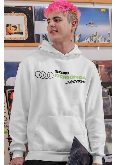 Sevbano Roronoa Zoro One Piece Sırt Baskılı Unisex Oversize Penye Hoodie beyaz