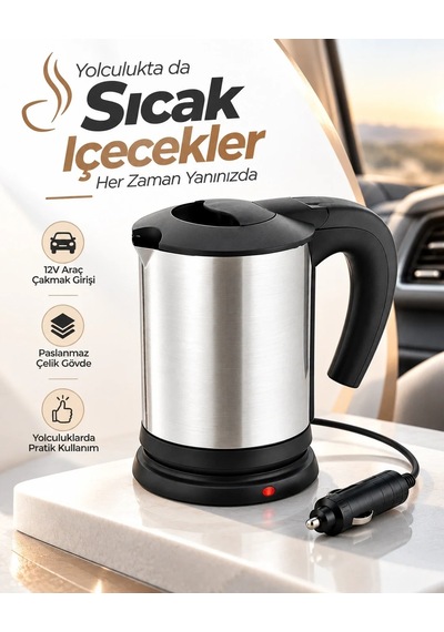 Ers Yolculuk Ve Seyahat İçin 12v Araç Uyumlu Paslanmaz Çelik Elektrikli Su Isıtıcı Kettle