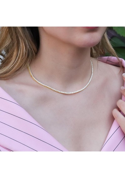 Zirkon Taşlı Gold Kaplama Su Yolu Gümüş Set Gümüş