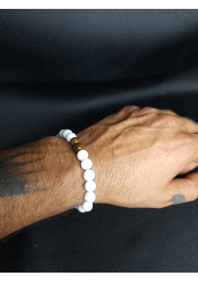 Mryart Kaplan Gözü Ve Beyaz Doğal Taş El Yapımı Bileklik Unisex Tasarım