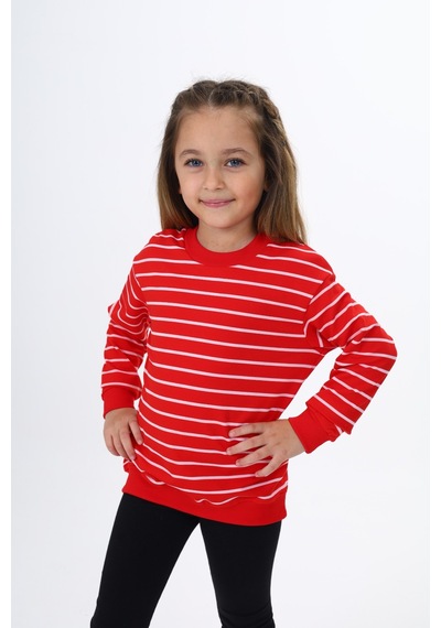 Toontoy Kız Çocuk Regular Fit Bisiklet Yaka Düşük Omuz Çizgili Sweatshirt - 2 İplik Kırmızı Toontoy Kız Çocuk Regular Fit Bisiklet Yaka Düşük Omuz Çizgili Sweatshirt - 2 İplik Kırmızı