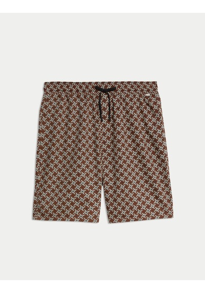 Marks & Spencer Pamuk Karışımlı Geometrik Desenli Pijama Şortu T07001318A Kahverengi