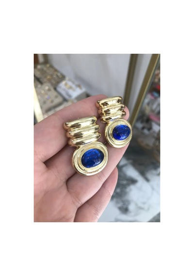 Özel Seri Gold Detaylı Lacivert Küpe Altın