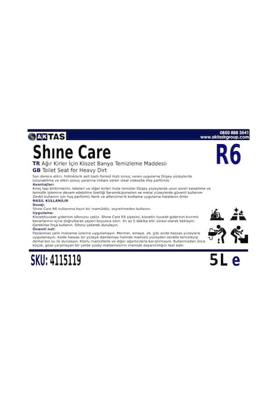 Shine Care R6 Ağır Kirler İçin Klozet Banyo Temizleme Maddesi 5 Litre N11.7755
