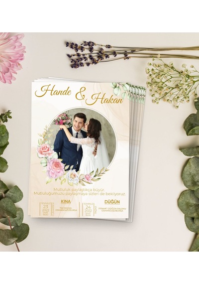 Bk Gift Kişiye Özel Fotoğraflı Düğün Davetiyesi Model 2 100adet