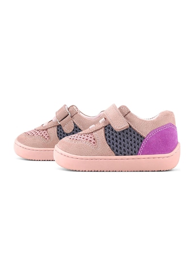 Rakerplus Bob Hakiki Deri Pudra Gri Mor Barefoot Cırtlı Lastikli Bebek Sneaker Ayakkabı Pudra