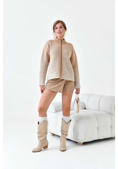 Ftz Women Kadın Fermuar Detaylı Hırka Camel 20870 Camel