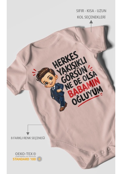 Morivokids Babaya Özel Kısa Kollu Bebek Body %100 Pamuk Zbn179-kk Pastel Pembe