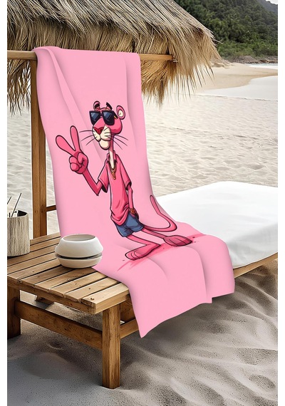 Dijital Baskı Plaj Deniz Havlusu Pembe Panter Desenli Peştamal Hvl0138 Renkli