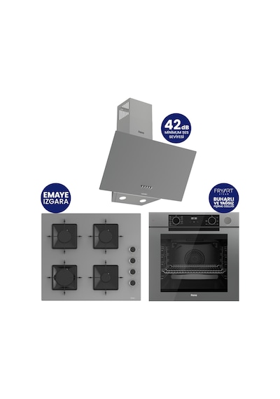Ferre Steamart-Fryart-Silentart Serisi Gri Set QEP64CPR+SS208+D088-SA Emaye Izgara