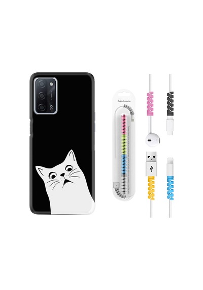 Oppo A55 Kılıf Kablo Koruyuculu Şaşkın Kedi 1900