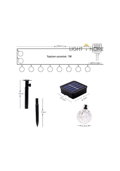 Lighthome Renkli Kristal Güneş Enerjili Solar Led Işık 50 Led 7 M
