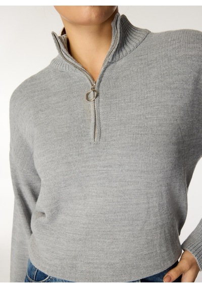 Limon Gri Melanj Kadın Dik Yaka Kazak Ml4wl-kzk9007