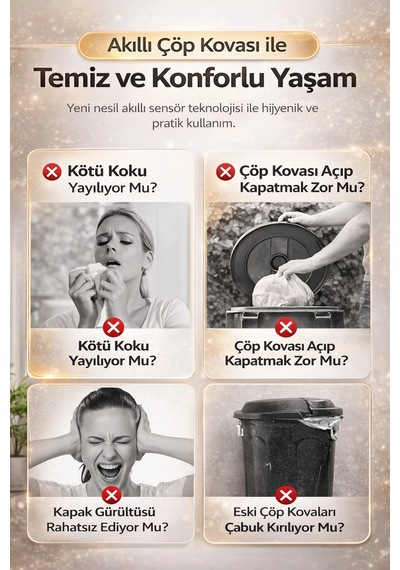 Sensörlü Çöp Kovası Otomatik Kapak Temassız Çok Renkli
