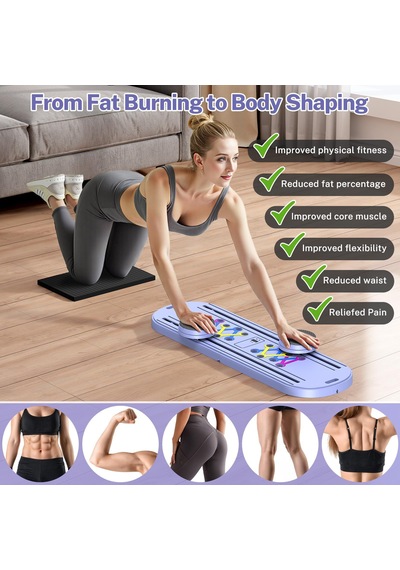 Zamanlayıcılı Akıllı Pilates Tahtası - Çok Fonksiyonlu Ev Tipi Full Body Fitness Ve Şınav Seti Mor