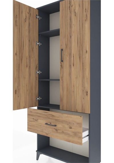 Arges Dolap 3 Raflı Tek Çekmeceli 2 Kapaklı 88x30x221 Antrasi... Antrasit