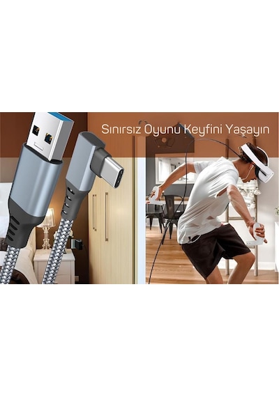 Cosmostech Meta Quest Sanal Gerçeklik Gözlüğü İçin Link Kablosu 1/2/3/pro/pico Uyumlu 3.2 Hızlı Data Kablosu 5m G