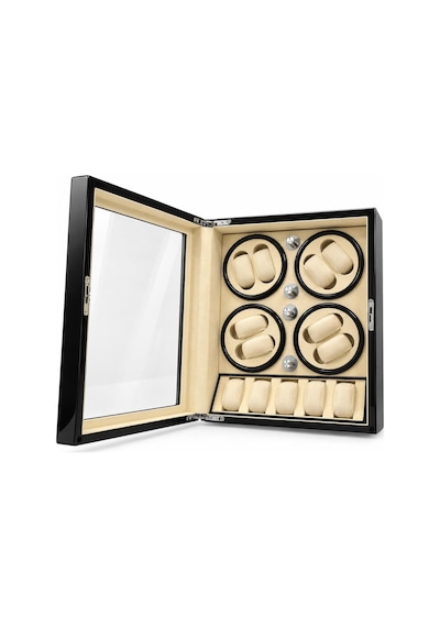 Watch Winder Brooklands Collection 8 Slotlu Ultra Sessiz Otomatik Saat Kurma Kutusu +5 Muhafaza Alanlı, Piano Siyah & Alcantara Krem