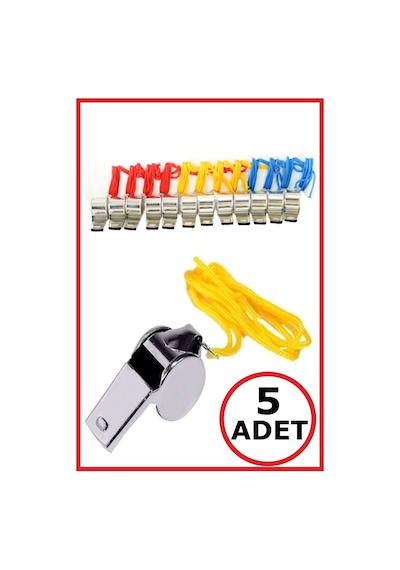 Metal Düdük Renkli Ipli Deprem Düdüğü 5 Adet Mavi