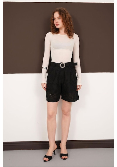 Verymoda Nakışlı Vual Şort D2821 Siyah