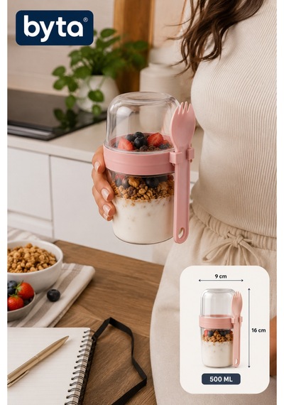 Kaşıklı Yoğurt Ve Musli Kabı 500 Ml Sızdırmaz Kapaklı Taşınabilir Kahvaltılık Ve Atıştırmalık Saklama Kabı Çok Renkli