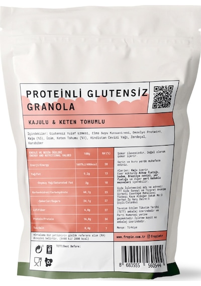 Fropie Proteinli Glutensiz Granola Kaju & Keten Tohumu 240 G