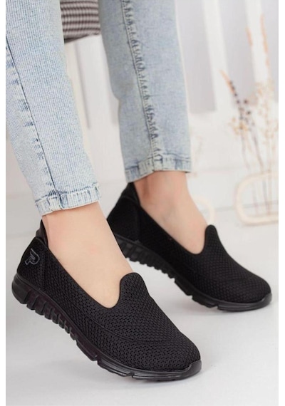 Kadın Ortopedik Hafif Taban Günlük Yürüyüş Ayakkabısı Esnek Rahat Sneaker Siyah