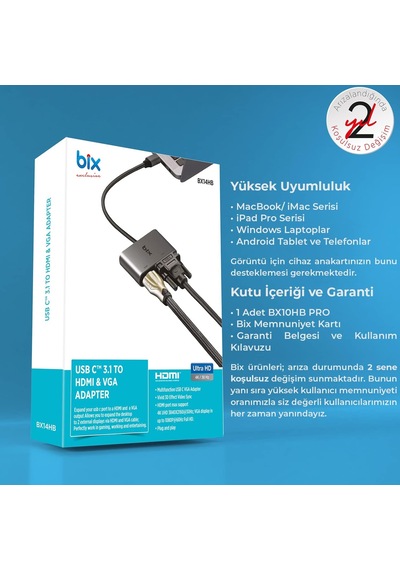Bx14hb Usb-c 3.1 Hdmı Vga Macbook Uyumlu Çoklu Port Çevirici Adaptör Hub 4k Destekli Taşınabilir
