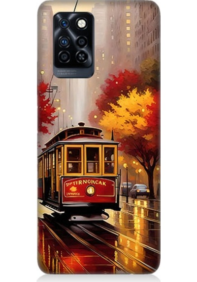 İnfinix Note 10 Pro Uyumlu Kırmızı Tramvay Desenli Silikon Kılıf