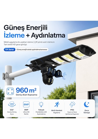 Uninet Solar 4g Kamera 2 Kameralı Güneş Enerjili Sokak Lambası Alarm Hareket Algılayıcılı Güneş Enerjili Kamera