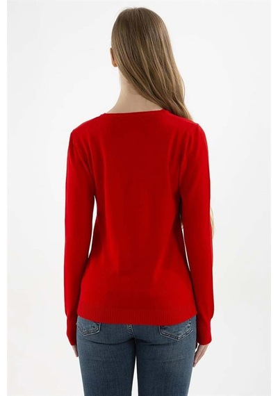 Fashion Friends Kadın V Yaka Kazak 23k0244k1 Kırmızı