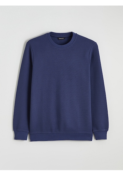 Lcwaıkıkı Classic Lacivert Bisiklet Yaka Dokulu Erkek Sweatshirt