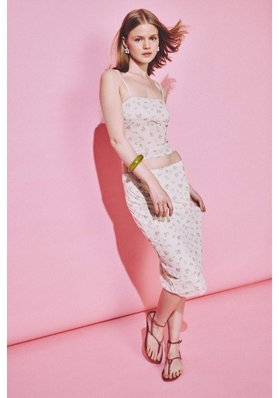 Defacto Kalem Floral Normal Bel Tül Midi Etek H5547ax26smyl111 Sarı-yl111