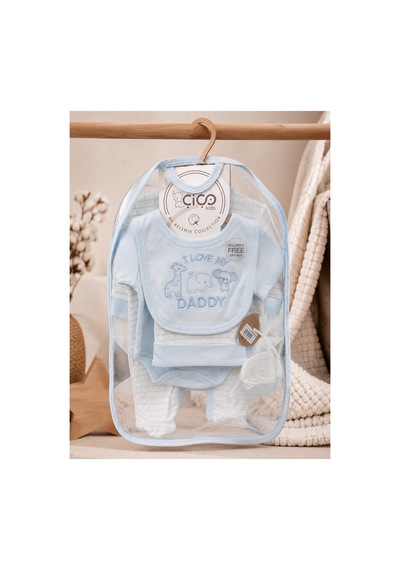 Omeca Concept 5'li Bebek Giyim Seti I Love My Daddy Baskılı Mavi Tulum, Body, Şapka, Önlük Ve Eldiven