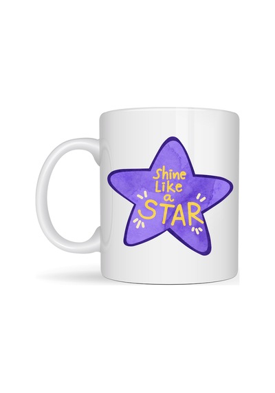 Shine Like A Star Motivasyon Mesajlı Mor Yıldız Tasarımlı Porselen Kupa Model 122 , Günlük Kullanım & Hediye Kupası Diğer