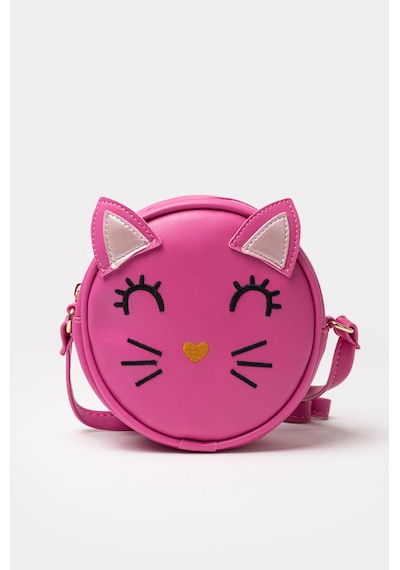 İcone Bag Yuvarlak Kedi Kafası Tasarımlı Kız Çocuk Omuz Çantası Suni Kız Çocuk Çantası Fuşya