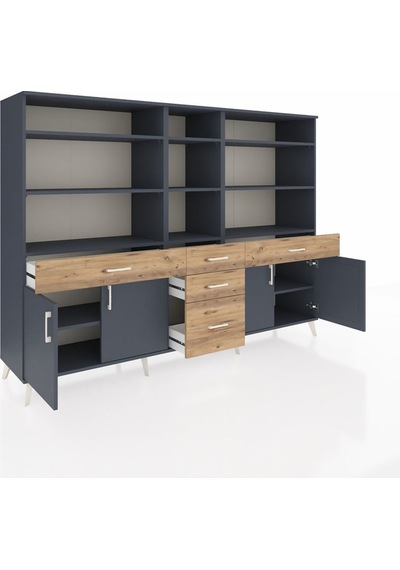 Hyperion Dolap 11 Raflı 5 Çekmeceli 4 Kapaklı 220x44x163 Antrasit Antrasit-antrasit/çam Hyperion Dolap 11 Raflı 5 Çekmeceli 4 Kapaklı 220x44x163 Antrasit Antrasit-antrasit/çam