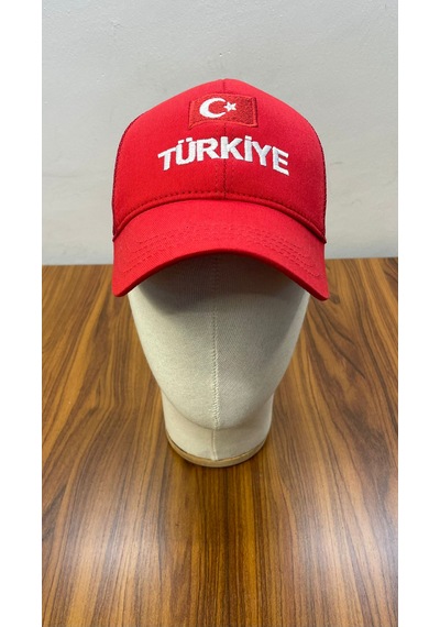 Türkiye Bayrak Nakışlı Fileli Unisex Beyzbol Cap Şapka Kırmızı
