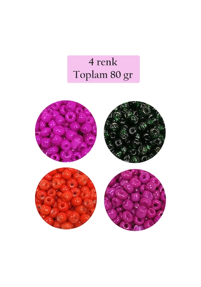 Dökme Cam Kum Boncuk Büyük Boy 6/0 4 Mm - 4 Renk - Toplam 80 Gram - Bnc414