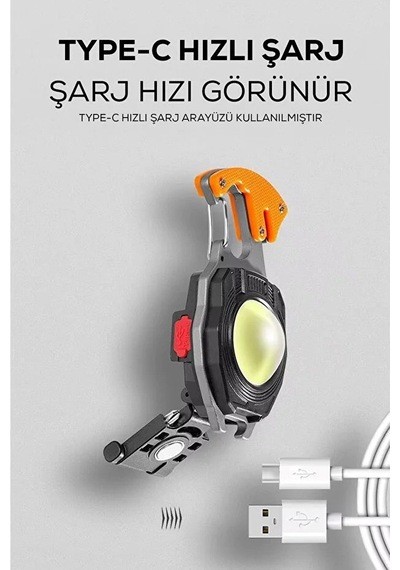 Çok Amaçlı Led Işıklı Anahtarlık Çakmak, Tornavida, Şişe Açacağı, Type-c Şarjlı, Çok Renkli