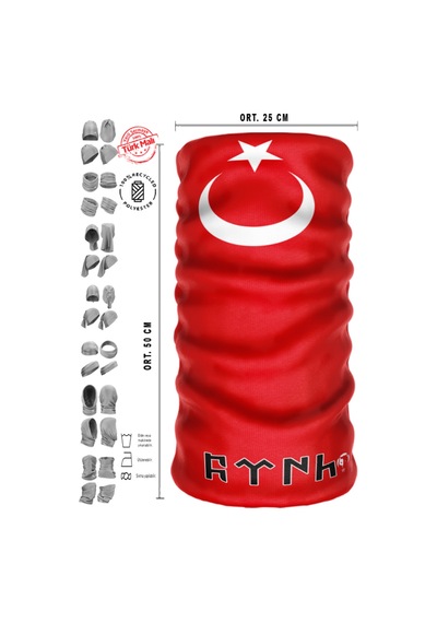 E Taktik Beyaz Ay Yıldız Desenli Göktürkçe Kırmızı Bayrak Boyunluk Baf Maske Kırmızı - 866182145 Kırmızı