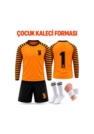 Yenteks Çocuk Kaleci Forması Turuncu Uzun Kol Sünger Destekli Korumalı 4 Parça Yeşil Yeşil