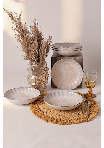 Keramika Vintage Cream Sirius Yemek Tabağı 20 Cm 6 Adet 22146 Krem