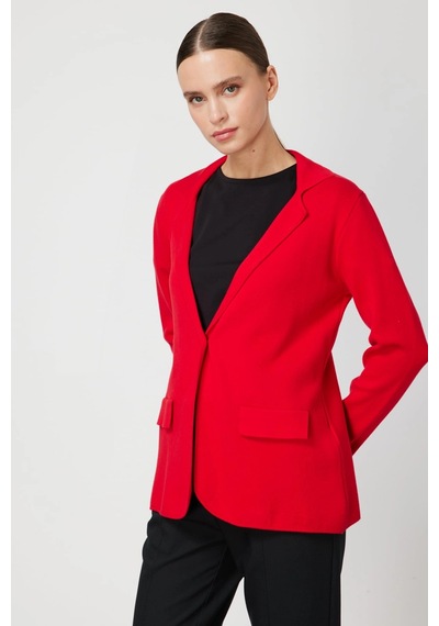 On Fashion Kadın Düğmeli Ceket Yaka Triko Kırmızı Hırka 63926 Kırmızı