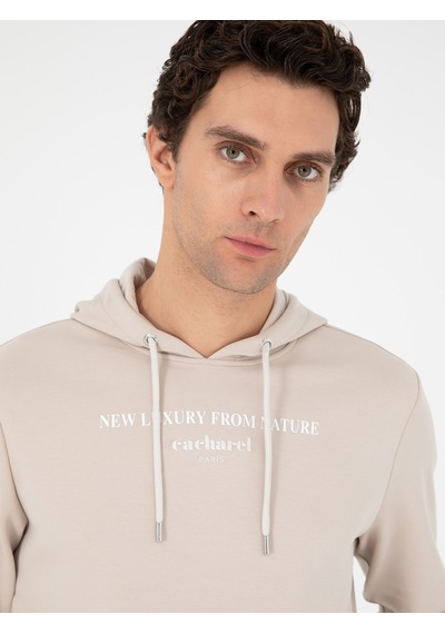 Bej Regular Fit Pamuk Karışımlı Yarım Fermuarlı Sweatshirt