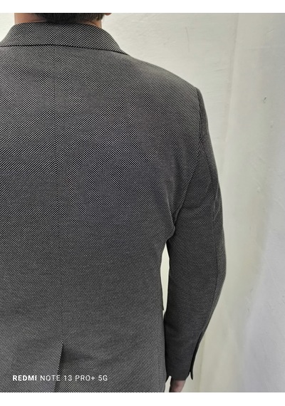 Duayen Dmctekstil Erkek Siyah Desenli İtalyan Kesim Dar Kalıp Tek Düğme Blazer Ceket