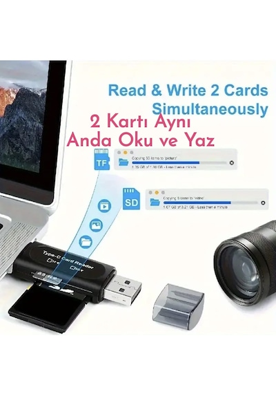 E-kervan 4'ü 1 Arada Kart Okuyucu Type-c Ve Usb Çift Protokol Mikro Sd/tf Hafıza Kartı Kart Okuyucu