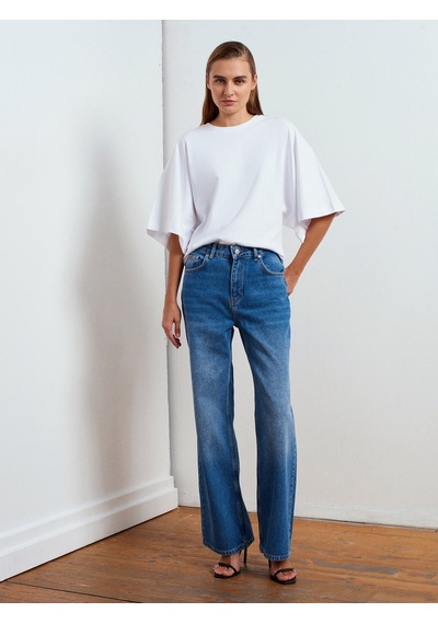 Dilvin 72053 Wide Leg Denim Pantolon-mavi Mavi